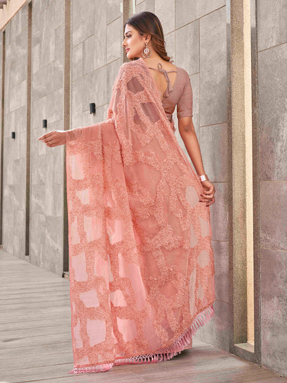 Tikhi Imli Peach Abstract Woven Design Half And Half Saree