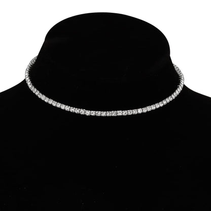 Silver-Toned Alloy Rhinestones Studded Choker - The Pari