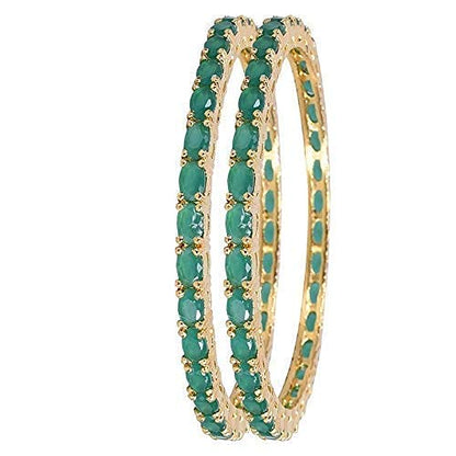 Gold-Polished Alloy Green Ad 2 Bangles Set - The Pari