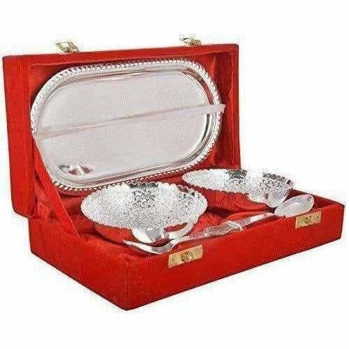 Handmade Plated Brass Bowl with Tray - Set of 5 Pieces