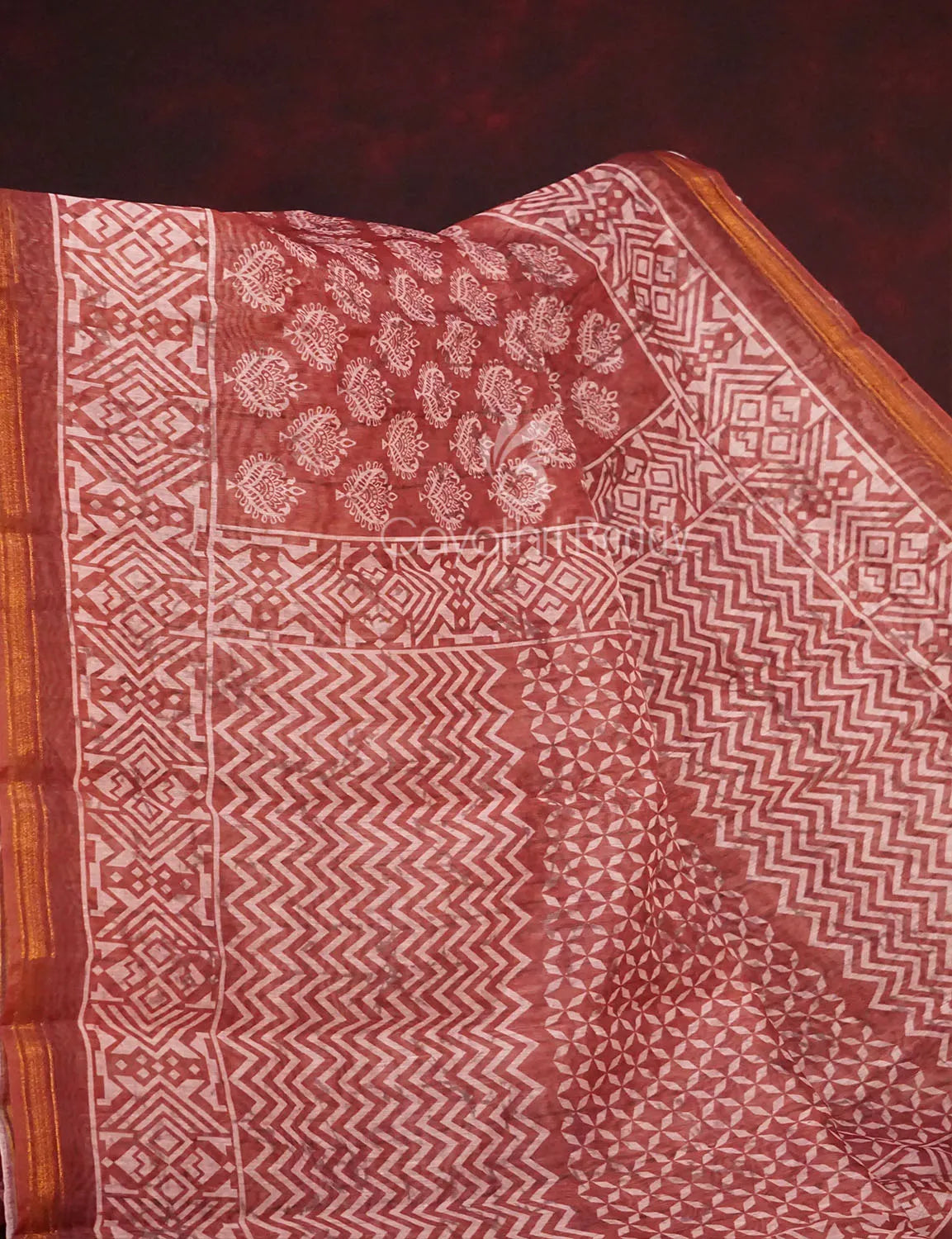 Red Onion All Over Printed Semi Chanderi Saree By Gayathri Reddy Designer Studio