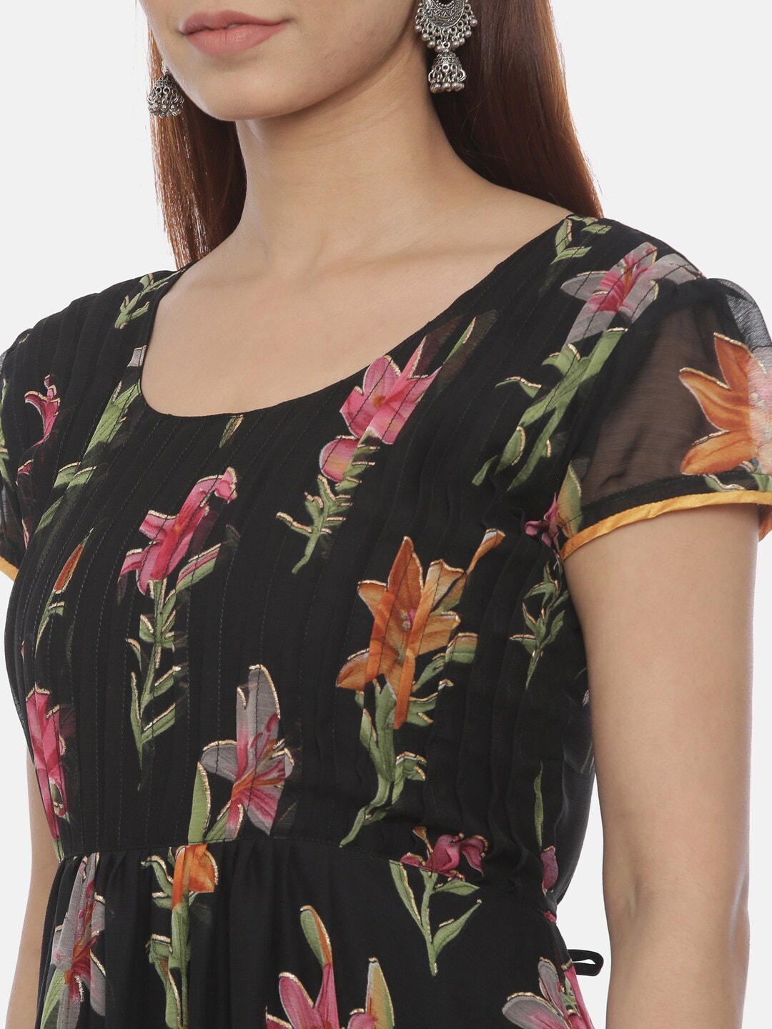 Souchii Women Black Printed Fit and Flare Dress