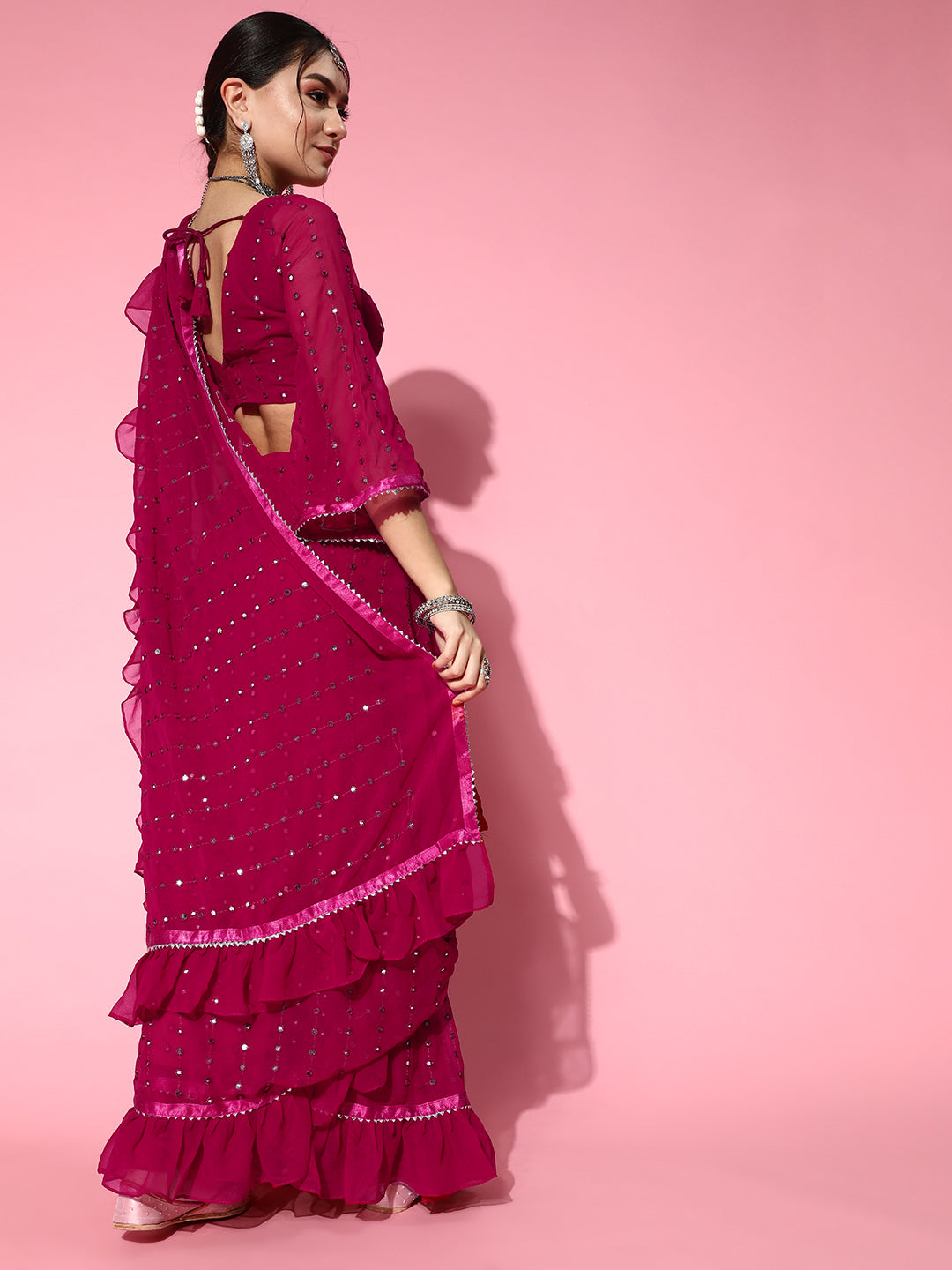 Tikhi Imli Embellished Poly-Georgette Saree with Solid border