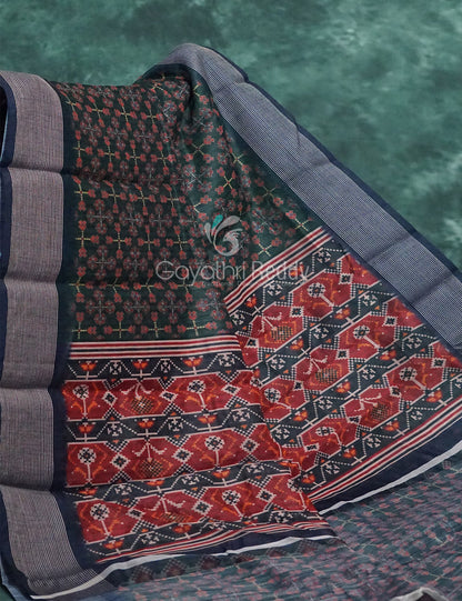 Dark Green and Navy Blue Geometrical Print Semi Chanderi Saree By Gayathri Reddy Designer Studio