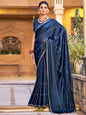 Stylee Lifestyle Navy Blue Shimmer Chiffon Embellished Saree