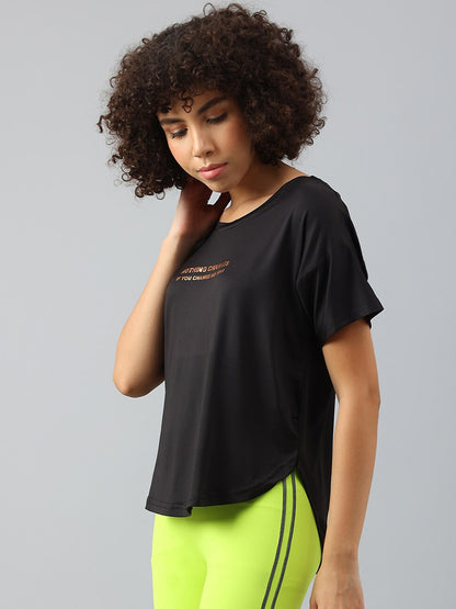 MKH Women Typography Printed Dri-FIT Sports T-shirt
