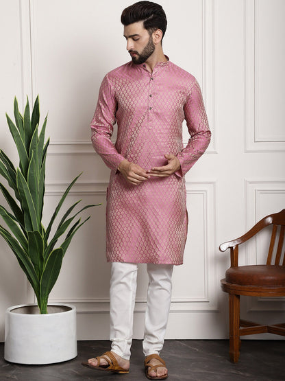 Sojanya Men Pink Ethnic Motifs Kurta with Pyjamas & Nehru Jacket
