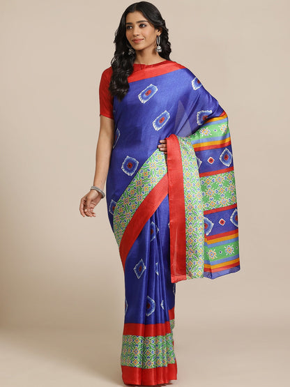Saree Mall Blue & Off-White Dyed Effect Saree