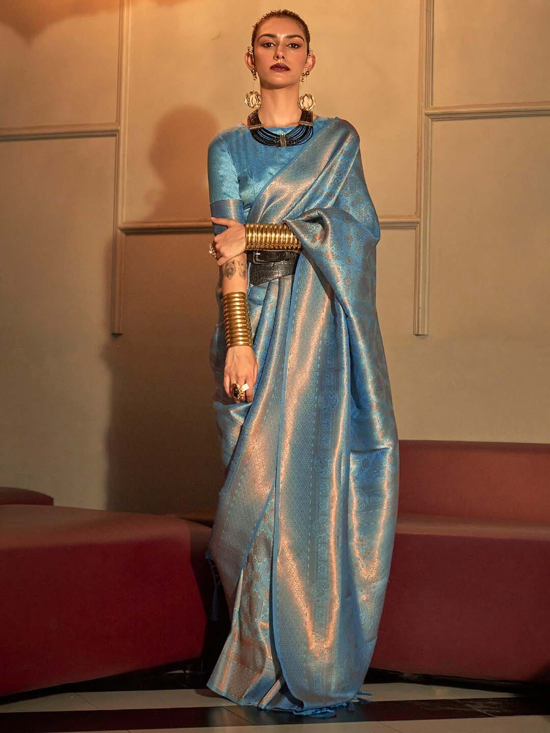 Saree Mall Woven Design Zari Silk Blend Kanjeevaram Sarees