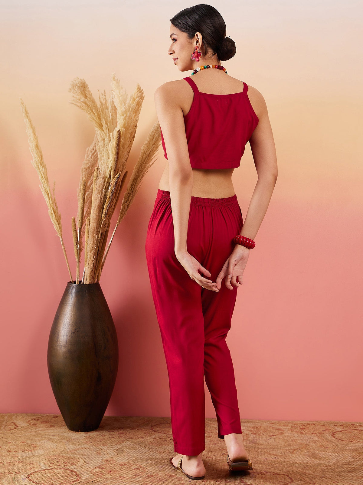 InWeave Maroon 3 Piece Co Ord Set With Belt
