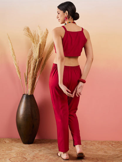 InWeave Maroon 3 Piece Co Ord Set With Belt