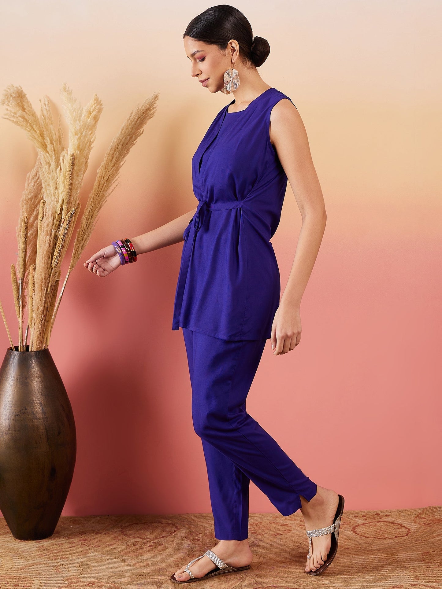 InWeave Blue 3 Piece Co Ord Set With Belt