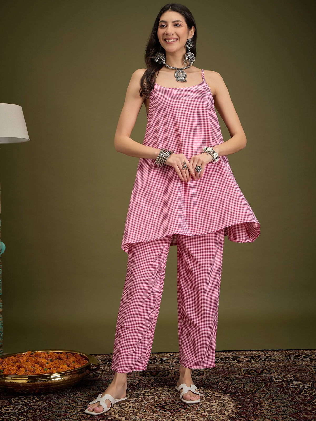 InWeave Pink Small Check Strappy Co Ord Set