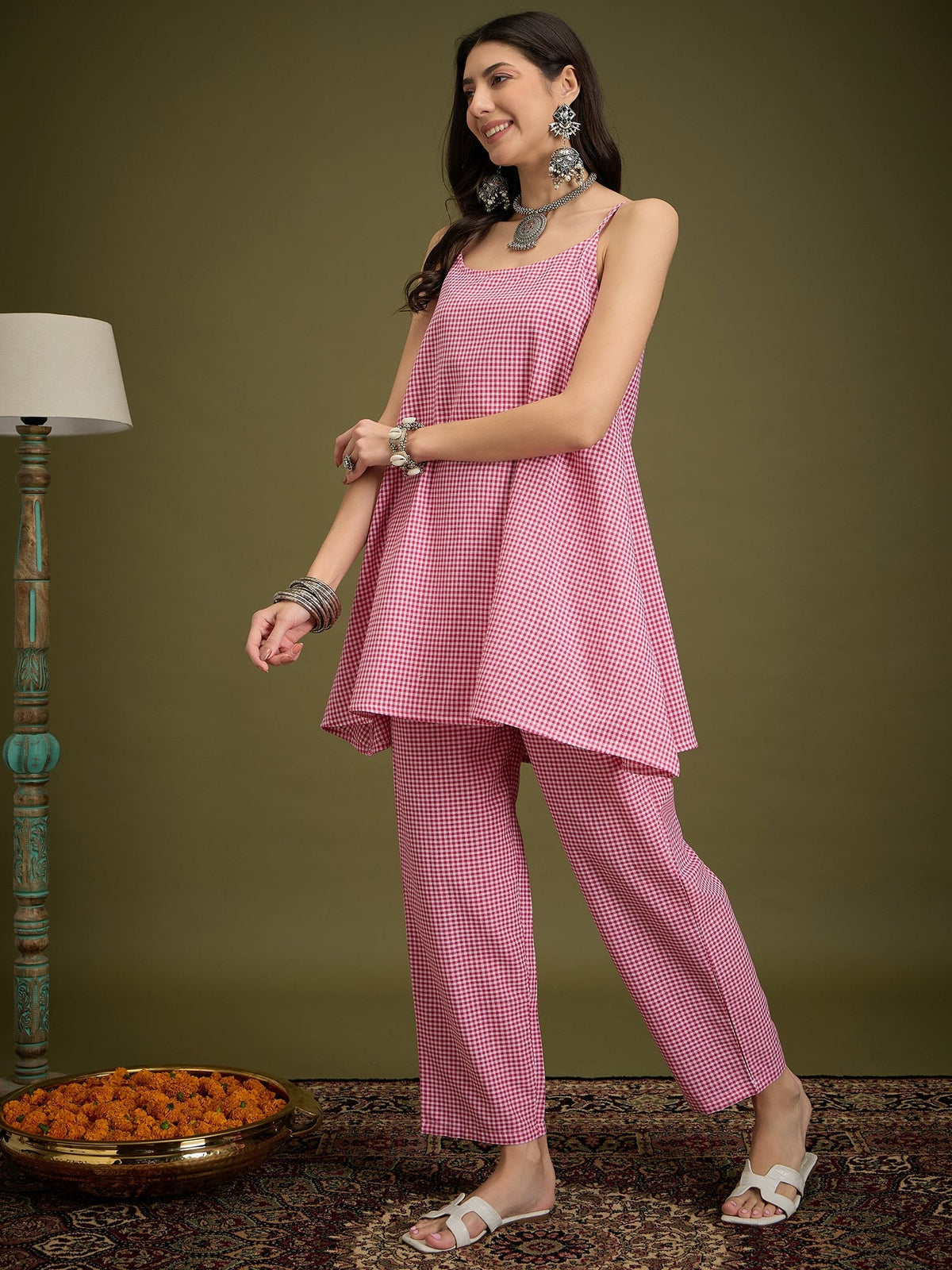 InWeave Pink Small Check Strappy Co Ord Set
