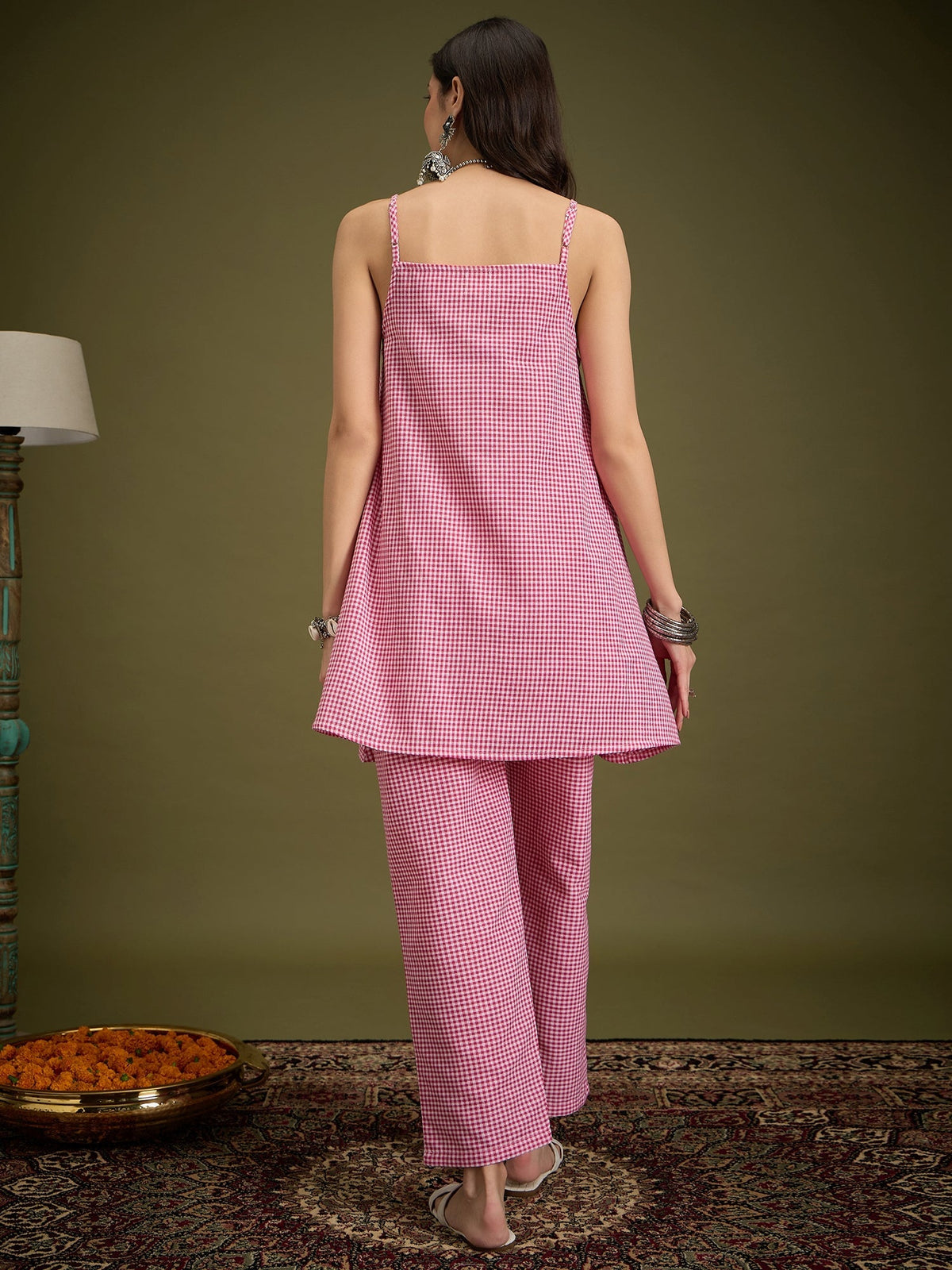 InWeave Pink Small Check Strappy Co Ord Set
