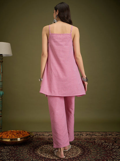 InWeave Pink Small Check Strappy Co Ord Set