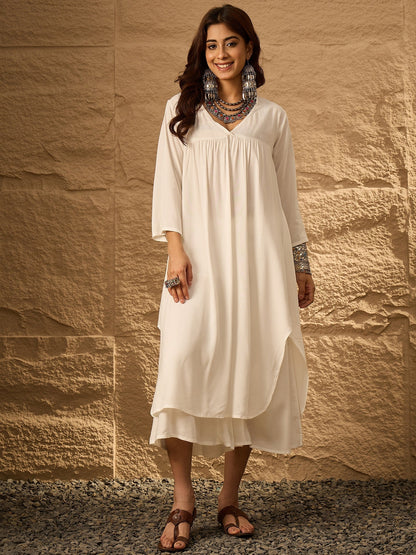 InWeave White Flared Kurta Palazzo Set