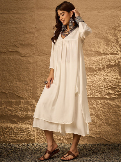 InWeave White Flared Kurta Palazzo Set