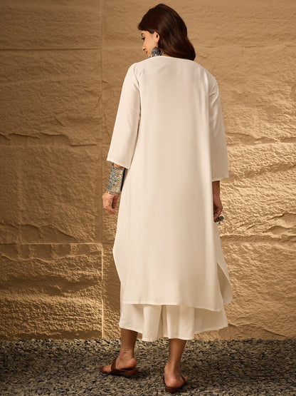 InWeave White Flared Kurta Palazzo Set