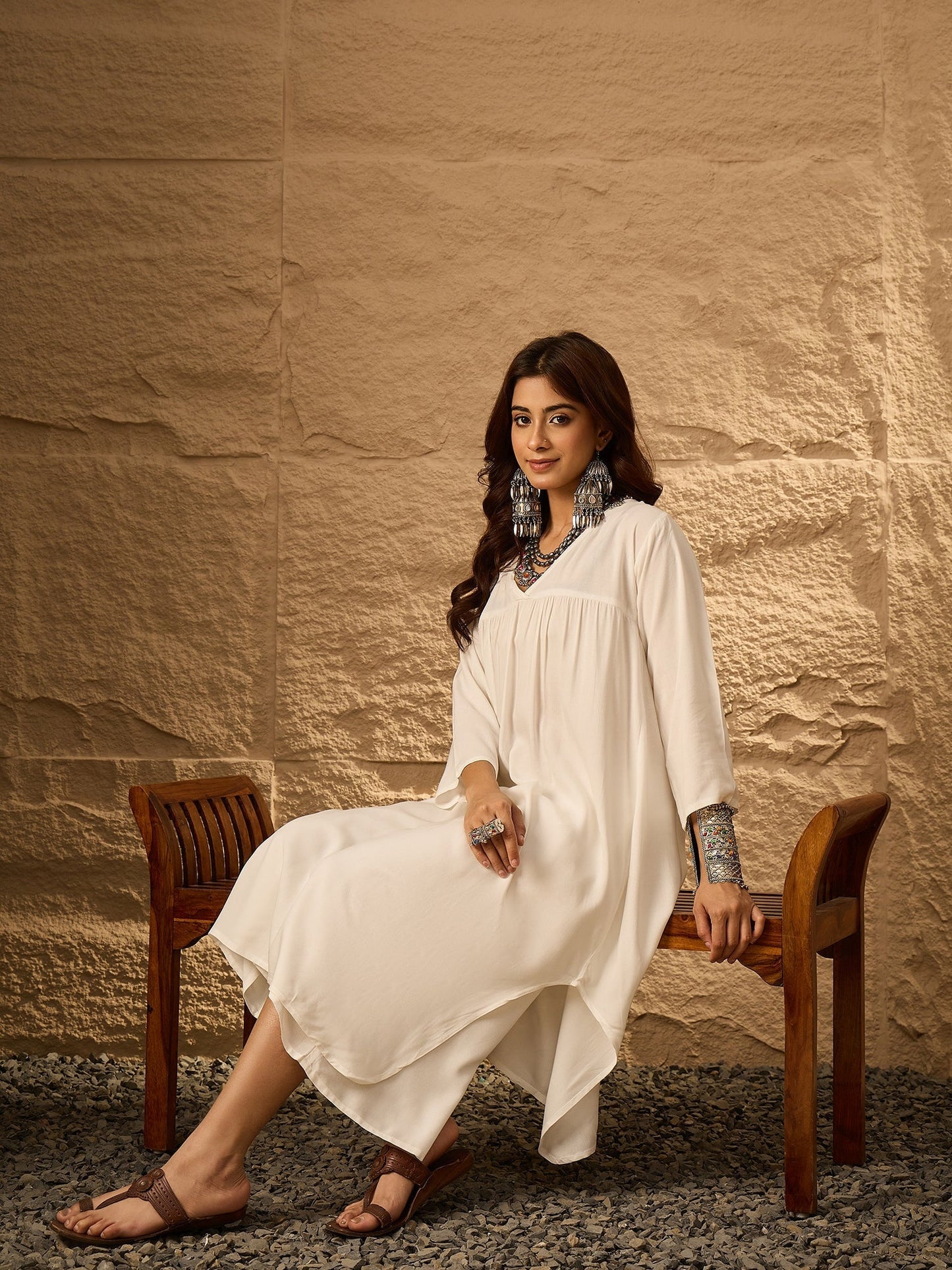 InWeave White Flared Kurta Palazzo Set