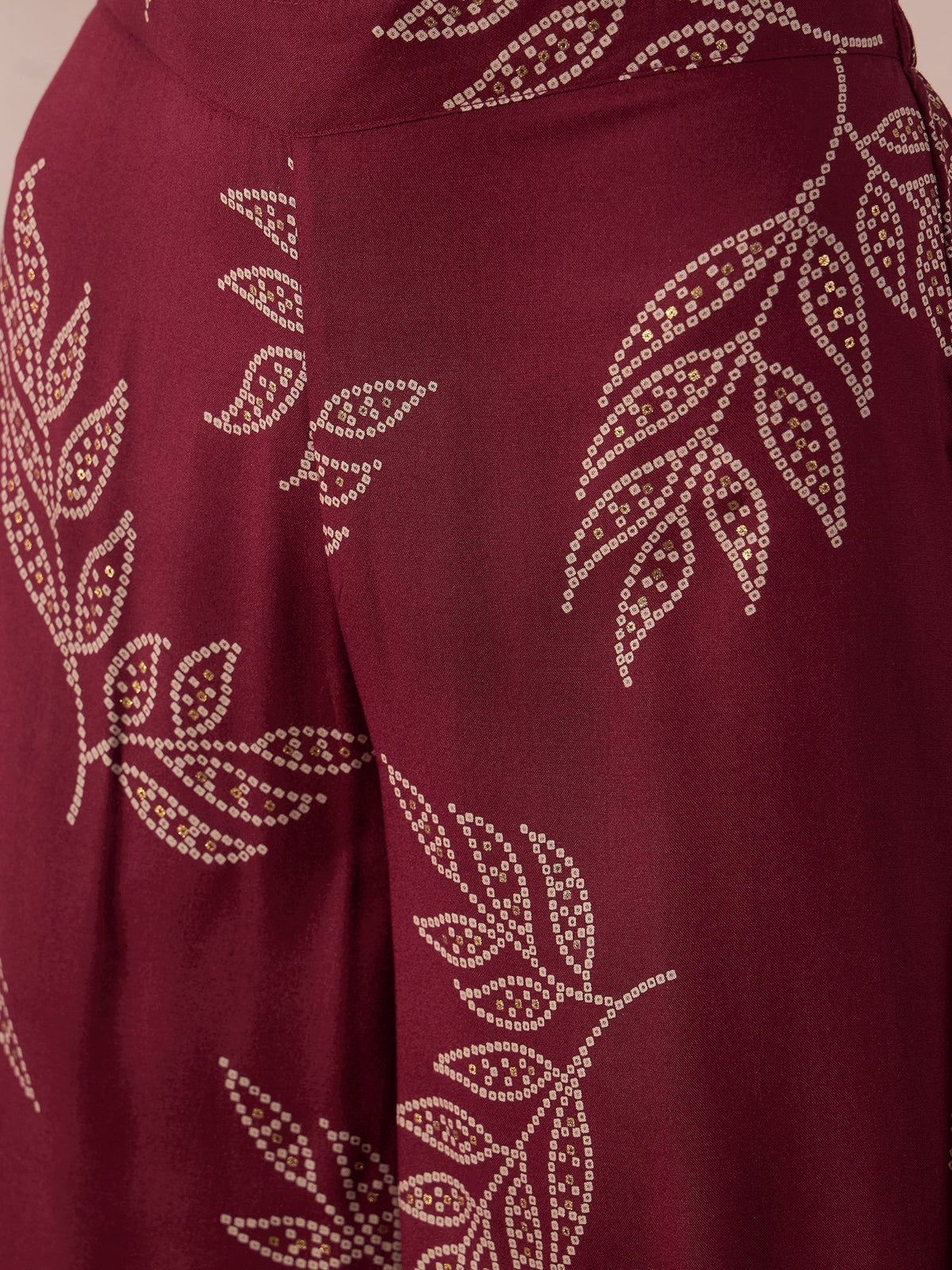 InWeave Dark Maroon Leaf Mandarin Kurta Set