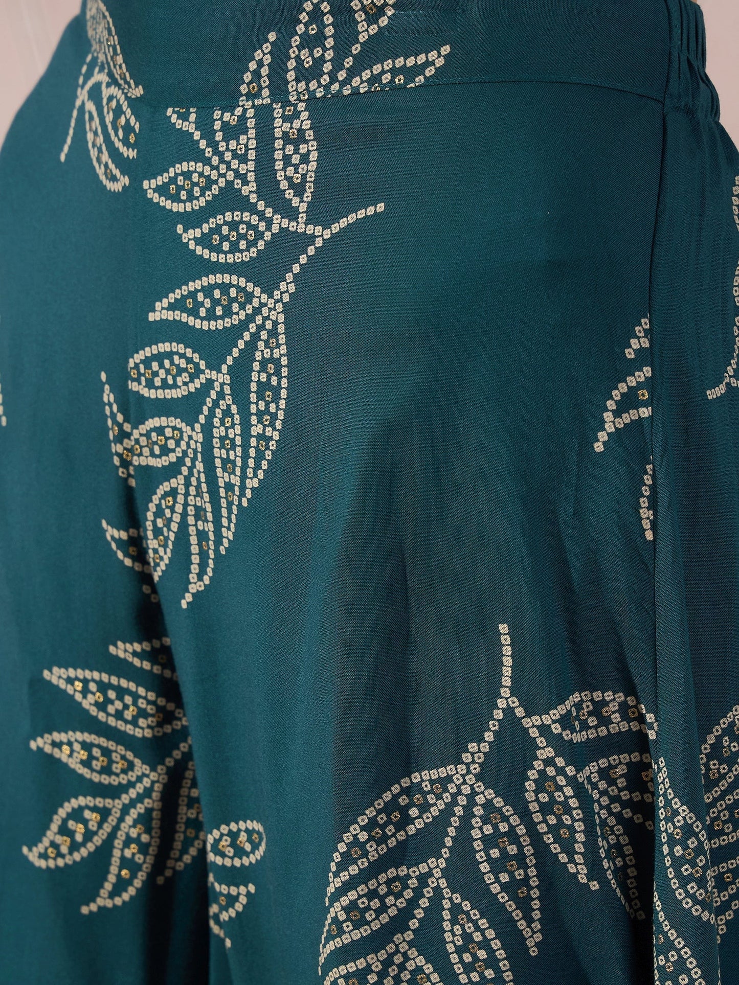 InWeave Dark Teal Leaf Mandarin Kurta Set