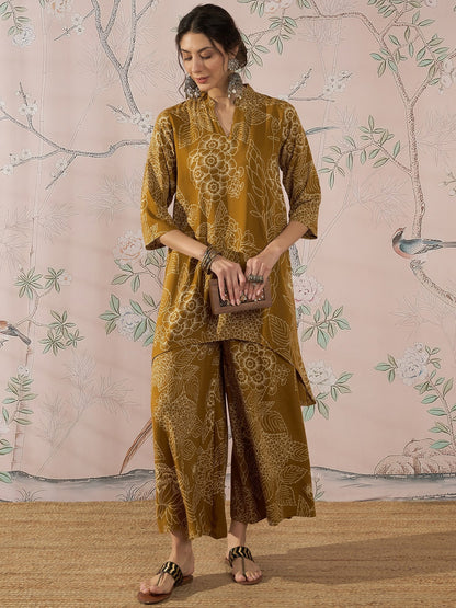 InWeave Dark Yellow Rose Leaf Mandarin Kurta Set