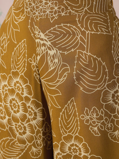 InWeave Dark Yellow Rose Leaf Mandarin Kurta Set