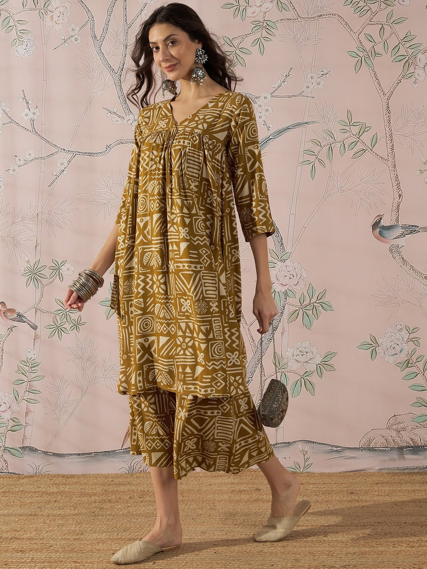InWeave Dark Yellow Ethnic Flared Kurta Set
