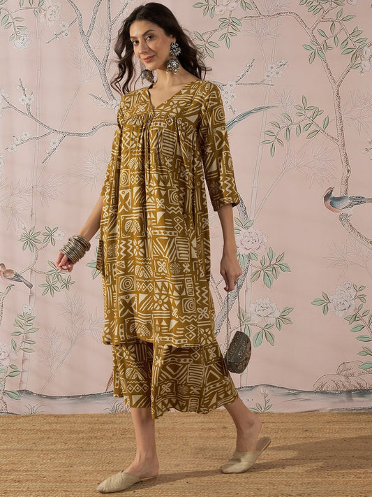 InWeave Dark Yellow Ethnic Flared Kurta Set