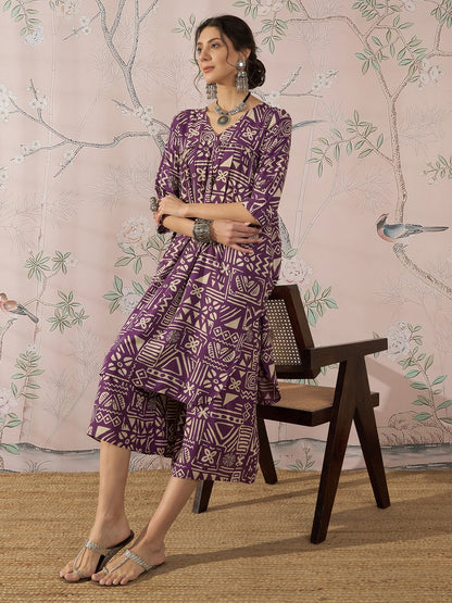 InWeave Dusty Mauve Ethnic Flared Kurta Set