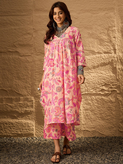 InWeave Light Peach Big V-Flared Kurta Set