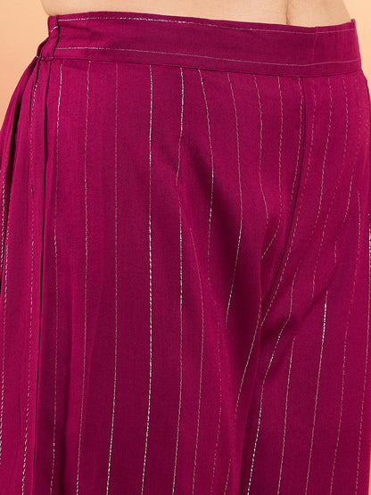 InWeave Women's Wine Lurex Neck Patti Halter Kurta Pant Set