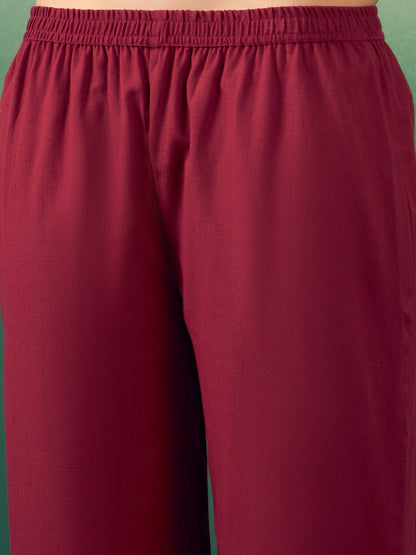 InWeave Burgundy Solid V Neck Short Kurta Pant Set
