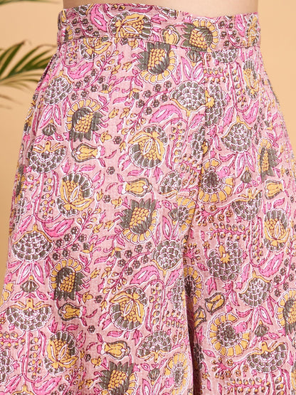 InWeave Pastel Pink Kantha Floral Jaal Short Palazzo Set