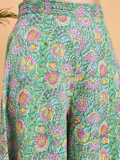 InWeave Mint Green Kantha Floral Jaal Short Palazzo Set
