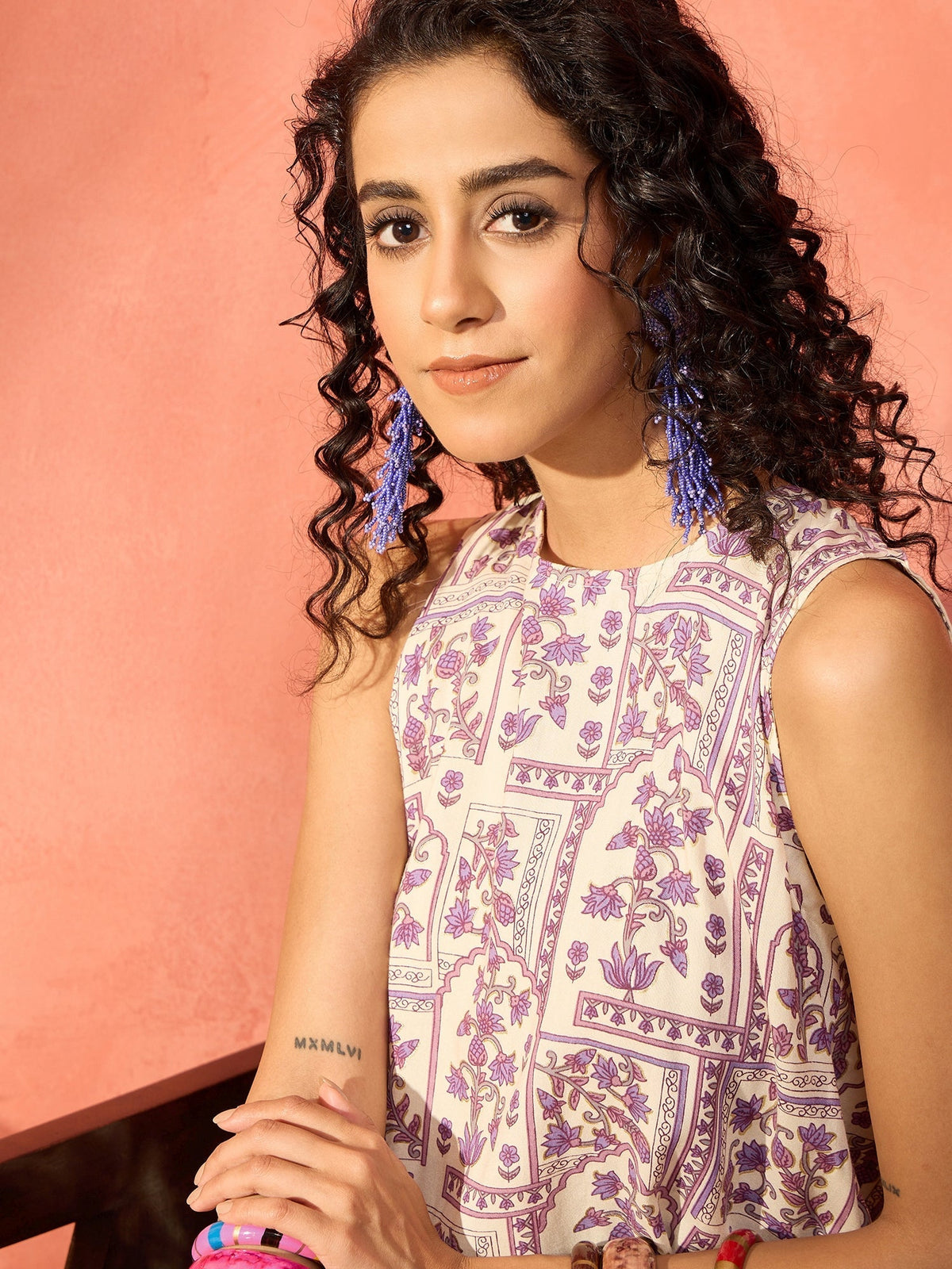 InWeave Mauve Ethnic Window Floral Short Palazzo Kurta Set