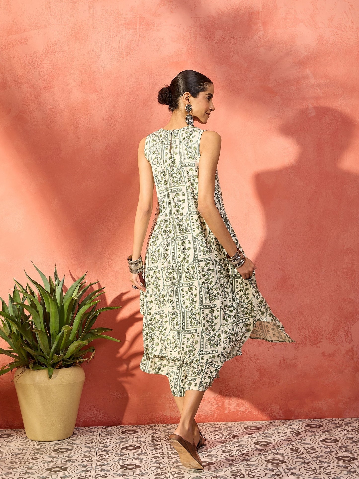 InWeave Sea Green Ethnic Window Floral Short Palazzo Kurta Set