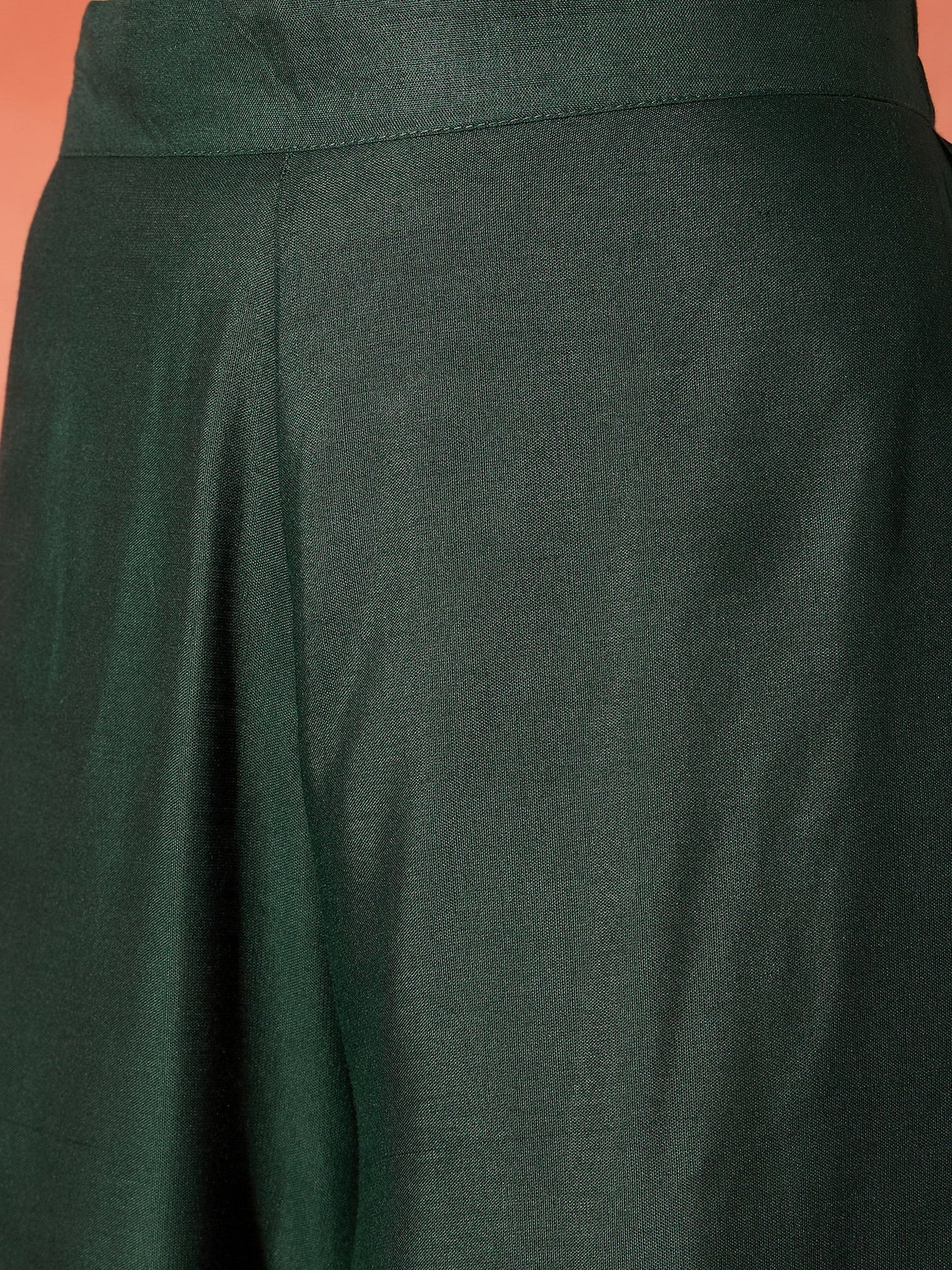 InWeave Dark Green Mandarin Neck High Low Kurta Set