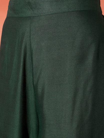 InWeave Dark Green Mandarin Neck High Low Kurta Set