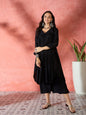 InWeave Black V-Neck Flared Kurta Short Palazzo Set