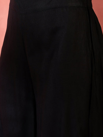 InWeave Black V-Neck Flared Kurta Short Palazzo Set