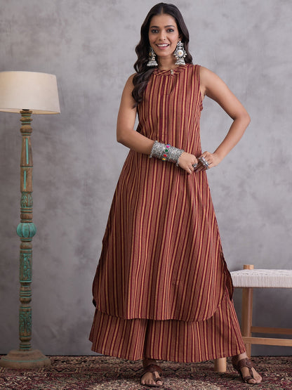 InWeave Maroon Orange Striped Kurta Set