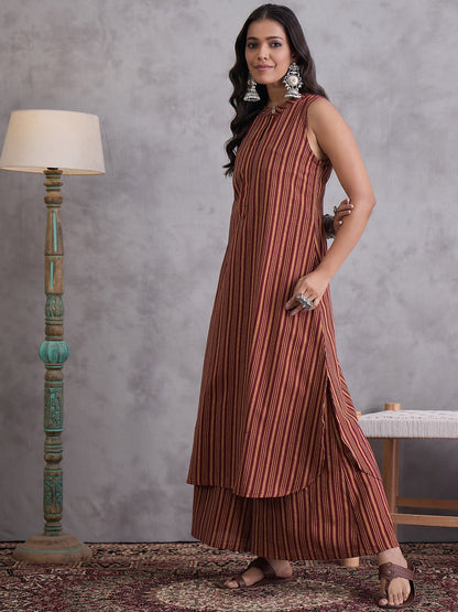 InWeave Maroon Orange Striped Kurta Set