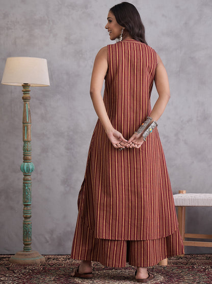 InWeave Maroon Orange Striped Kurta Set