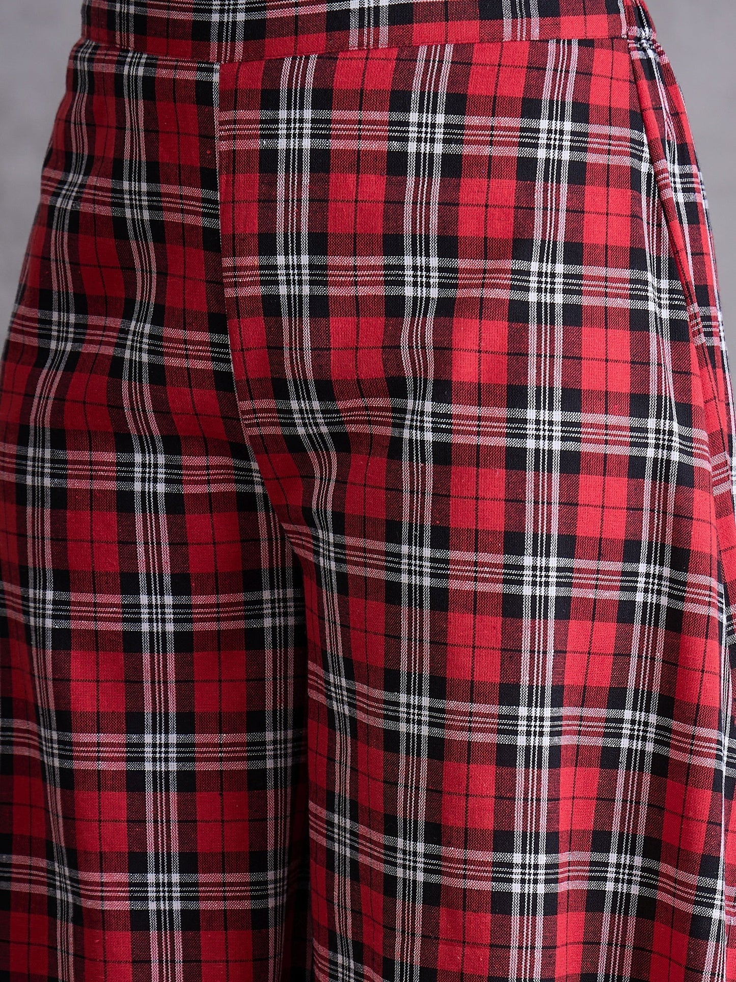 InWeave Red Black Check Kurta Set
