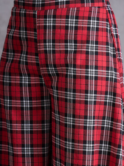 InWeave Red Black Check Kurta Set