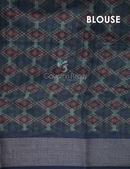 Dark Green and Navy Blue Geometrical Print Semi Chanderi Saree By Gayathri Reddy Designer Studio
