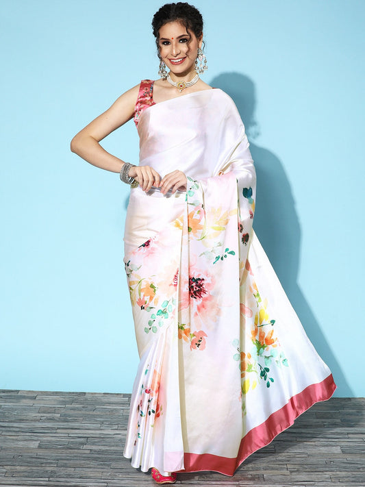 Saree Mall Floral Saree with Printed Border