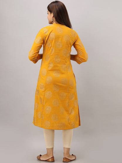 HERE&NOW Mustard Yellow Ethnic Motifs Printed A-Line Kurta